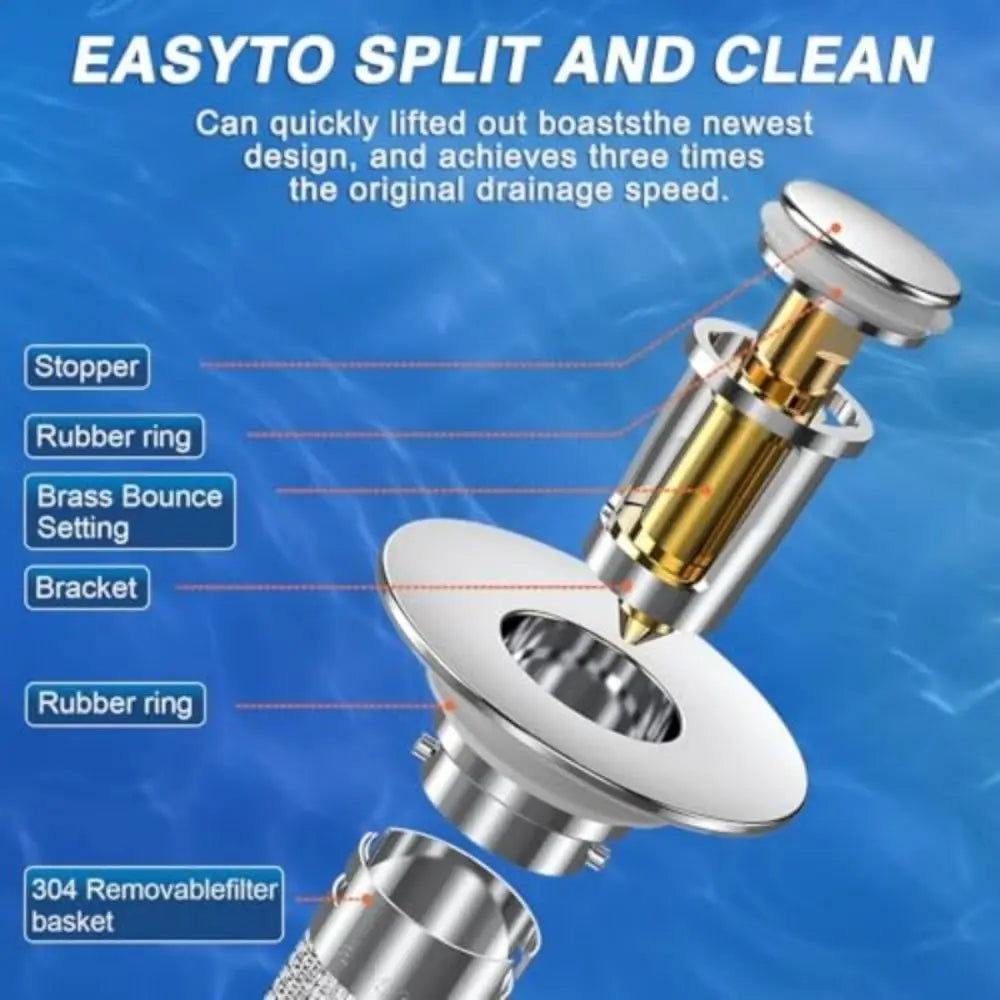 Stainless Steel Bathroom Sink Drain Strainer Removable Basket Bouncing Core Drain Stopper Odor Proof Universal Fit Hair Catcher Oasis Select