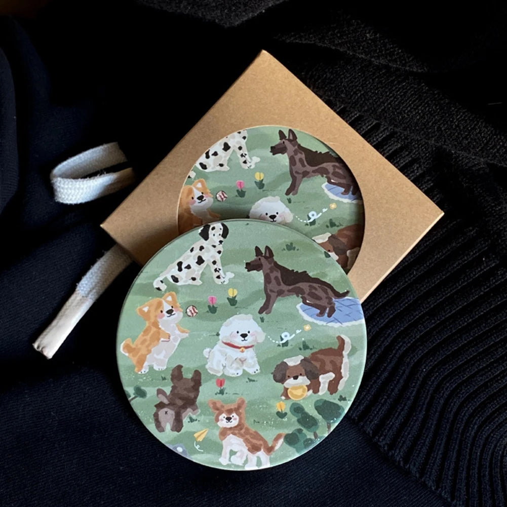 Cute Dog Ceramic Coaster | Absorbent Round Drink Mat