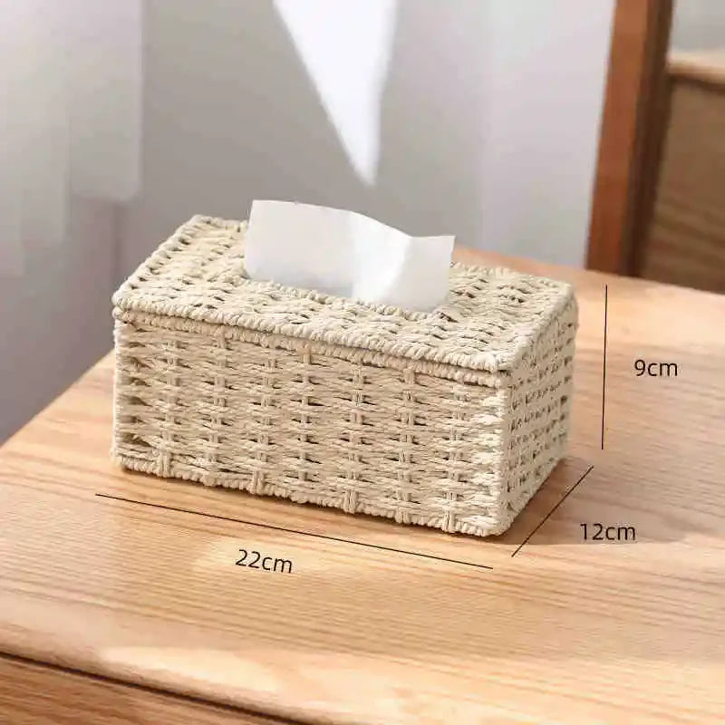 Woven Tissue Storage Box Imitation Rattan Woven Grass Tissue Box Luxury Tissue Paper Holder Home Living Room Table Decoration Oasis Select