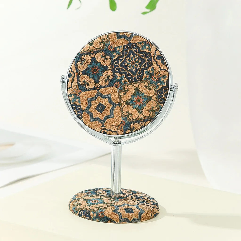Retro Pattern Mirror Stable Round Metal Frame Mirror Foldable Cosmetic Mirror Decorative For Living Room Countertop Car Interior Oasis Select E