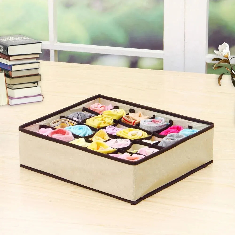 6/7/8/24 Grid Storage Box Beige Underwear Storage Box Four Piece Sock Storage Fabric Bra Storage Box Oasis Select Beige 24 grids