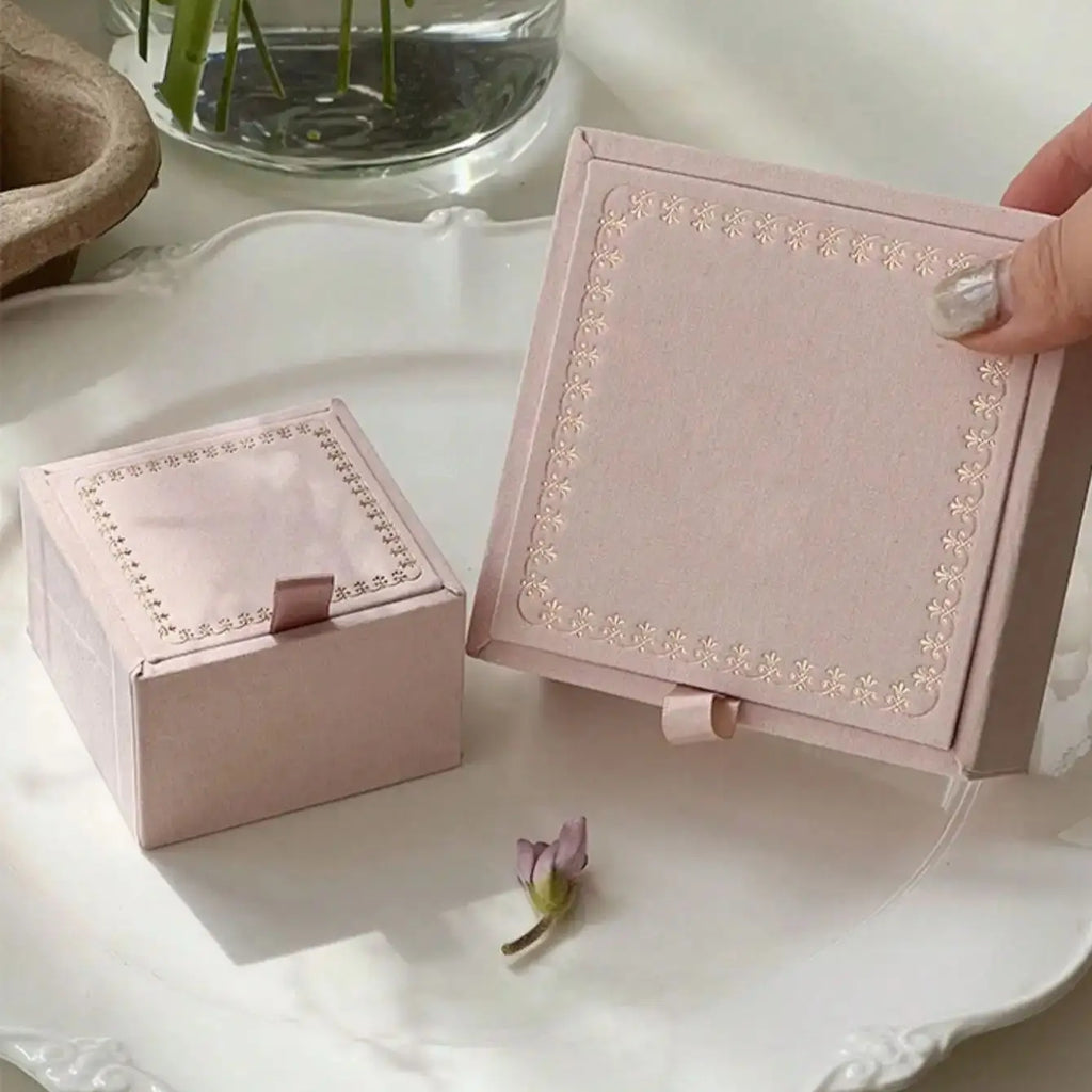 1pc retro flocking ins style jewellery packaging box pink hot stamping jewellery storage box Oasis Select