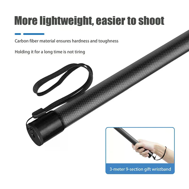 3M Carbon Fiber Invisible Extended Edition Selfie Stick Adjustable Extension Pole For Insta360 Panoramic Camera Action Camera Oasis Select