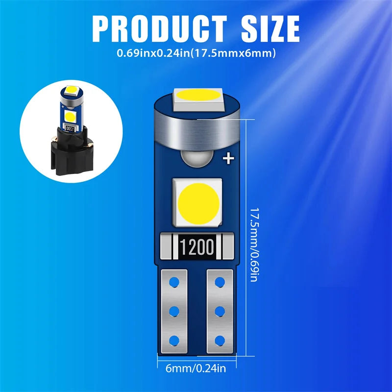 20Pcs 12V Canbus T5 58 74 286 W1.2W 3030 LED 3SMD Wedge LED Light Car Dashboard Instrument Panel Lamp Bulb Oasis Select