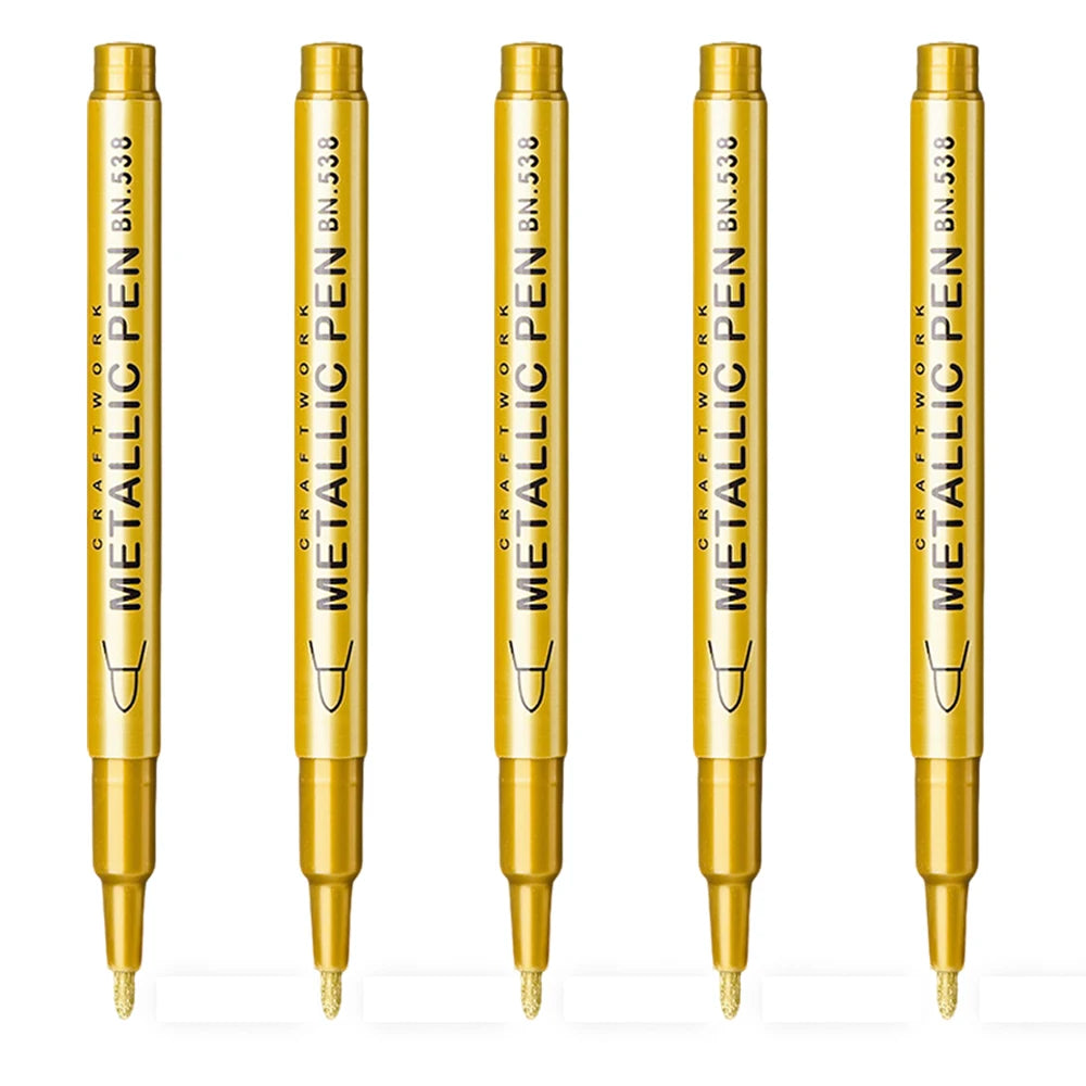 5PCS Metallic Markers Pens Silver and Gold Paint Pens , Glass, Rock Painting, Halloween Pumpkin, Card Making, Scrapbook Album Oasis Select Gold Hard Nib