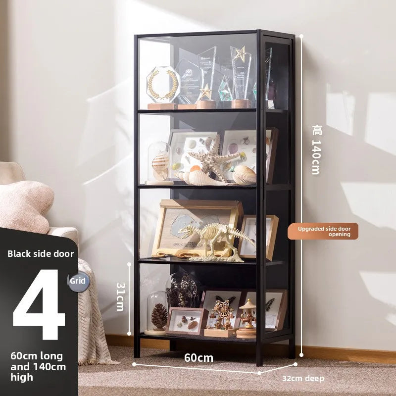 Figure Cabinet Transparent Lego Display Cabinet Household Blind Box Ornament Specimen Storage Secondary Yuan Pain Cabinet Oasis Select Black four doors 60