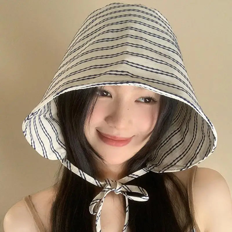 Womens Wide Brim Fisherman Hat Foldable Sun Protection Bucket Cap With Stripes For Holiday Outdoor Use Oasis Select Black one size
