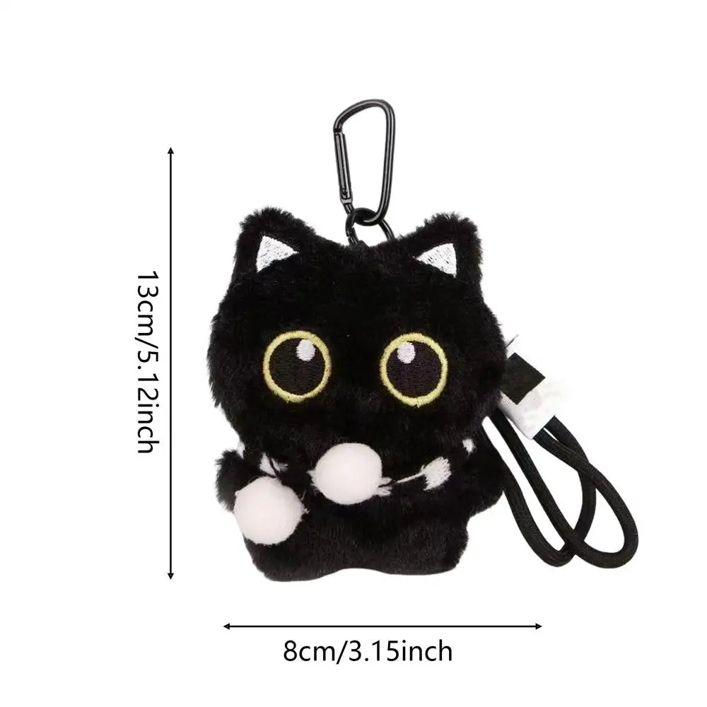Cat Keyring Pendant Black Cat Plush Keychain Cute Bag Accessory for Kids Adults Backpack Handbag Travel Commuting Birthday Oasis Select White