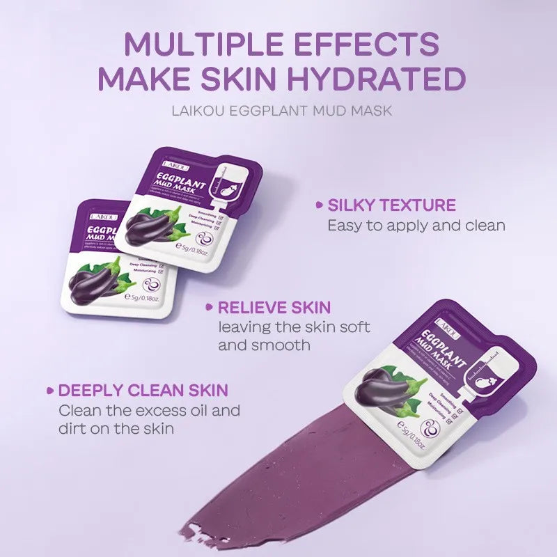 LAIKOU 5Pcs Mix Mud Mask 5g Eggplant Tea Tree Matcha Sakura Deep Cleansing Oil Control Blackhead Remover Hydrating Facial Mask Oasis Select