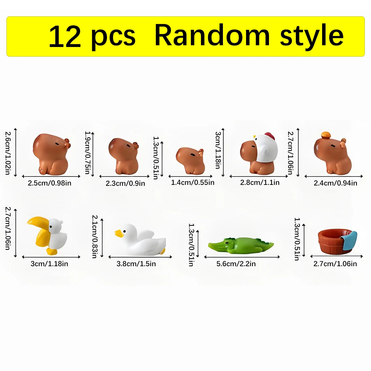 12/18 PCS Capybara Cake Topper Kawaii Car Dashboard Ornament Desk Decor Calming Animal Figurine for Console Shelf Office Oasis Select Random style 12pcs