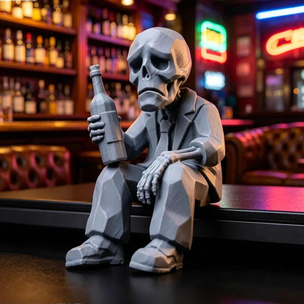 Drunk Skeleton Shelf Sitter FigurineDIY Office Humor Ornament Decor Desktop Monitor Gothic Desktop Companion Decor Humorous Gift Oasis Select