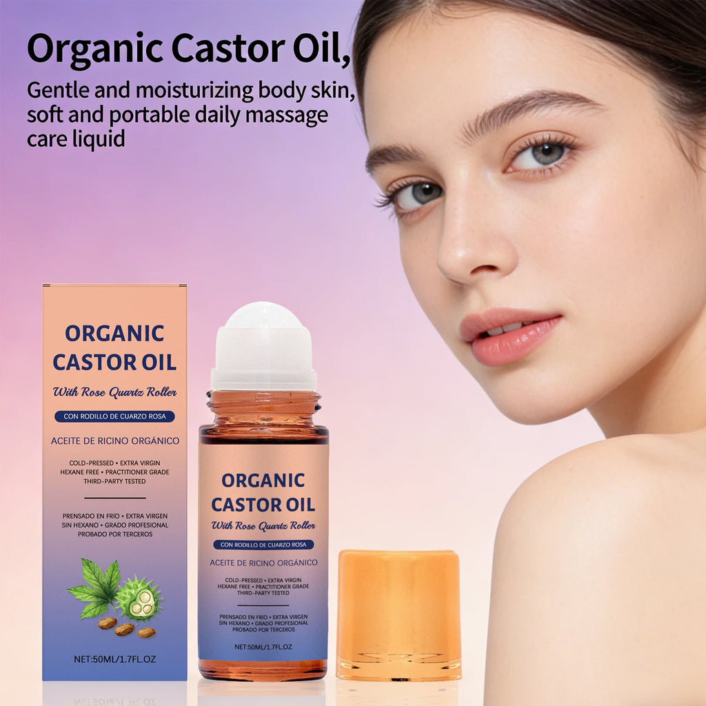 Organic Castor Oil Roller Cold Pressed Unrefined Essential Oil for Hair Eyelash Nail Growth Moisturize Skin Hair Massage Oil Oasis Select