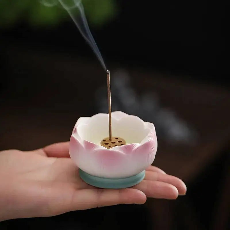 Incense Burner Ceramic Lotus Incense Holder Offering Incense Burner, Aromatherapy Burner Tea Ceremony Oasis Select