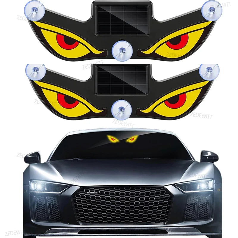 Solar Powered Neon LED Car Ambient Lamp Durable Wireless Cool Devil Eye Suction Cup USB Rechargeable Breathing Decoration Light Oasis Select Y3 2PCS