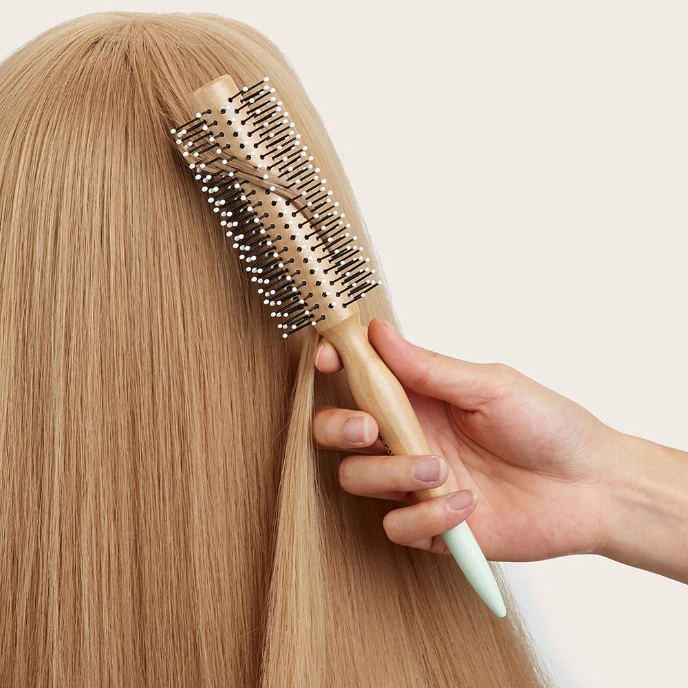 Natural Wood Round Curling Brush – Anti-Static Nylon Bristles Round Curling Brush Oasis Select