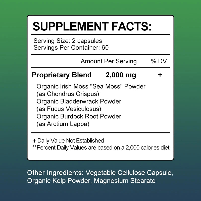 BBEEAAUU Sea Moss Capsule Boost Immune System Supports Healthy Thyroid Function,Muscle and Joint Health Detoxifies Skin Care Oasis Select