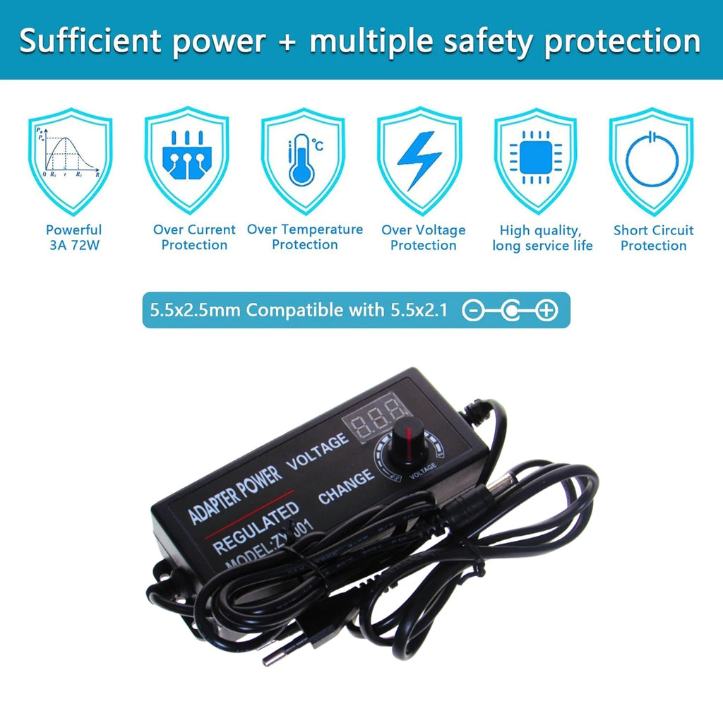 Adjustable Power Supply AC 220V TO DC 3V 9V 12V 24V 36V 72W Power Adapter with 9 Plug Connect Universal Adapter For LED Strip Oasis Select