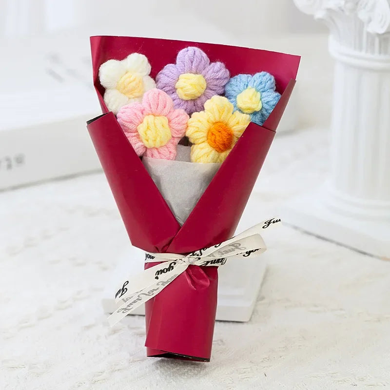DIY Handwoven Knitted Flowers Bouquet Artificial Flower Knitted Woolen Flowers Woven Birthday Valentine's Day Gift Home Decor Oasis Select