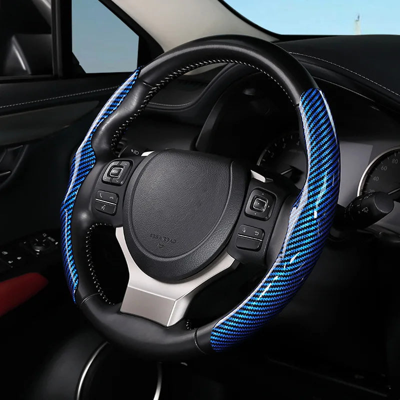 36cm Carbon Fiber Car Steering Wheel Cover Non-slip Sports Ultra-thin Card Cover Summer Auto Handle Protective Cover Type D Oasis Select Blue