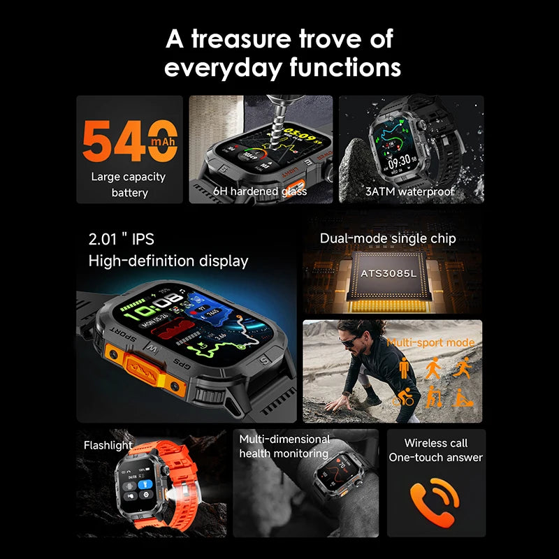 yaocx GTH3 Smart Watch 2.01" HD, BT Call, IP68, 100+ Sports