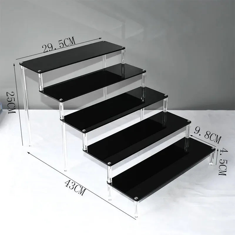 1–5 Tier Acrylic Display Stand | Riser Shelf Rack – Clear & Black