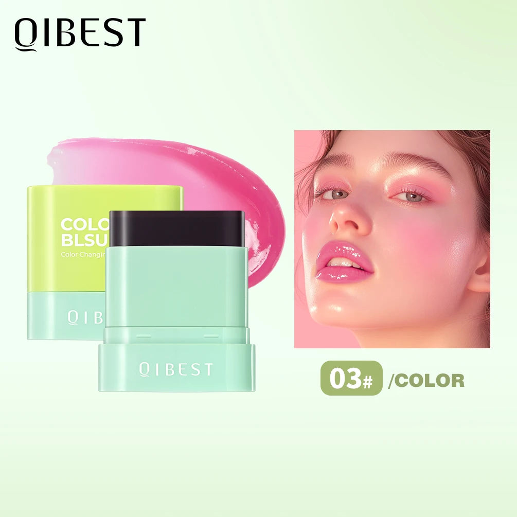 QIBEST 3 Colors Jelly Blush Stick Lip Balm Eyes 3-in-1 Multi-Use Matte Blush Moisturize Brighten Lipstick Watercolor Cosmetics Oasis Select 03