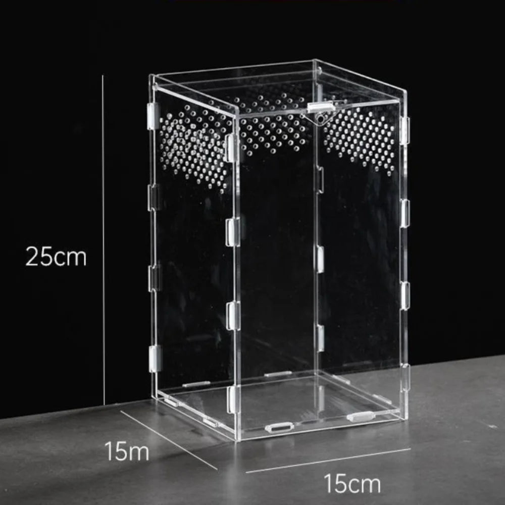 Durable Acrylic Reptile Habitat Clear Multiple Size Spider Feeding Case Arboreal Anti-Escape Lizard Breeding Box for Chameleon Oasis Select 15X15X25cm-Vertical