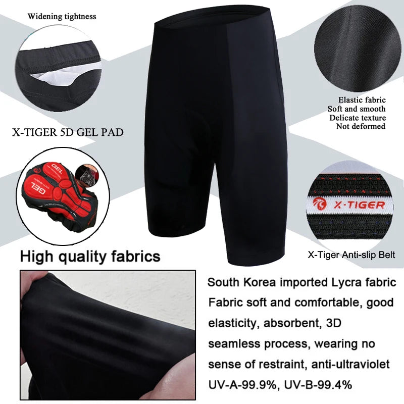 X-TIGER Black Men's Cycling Shorts with Gel Padding Shockproof Mountain Bike Shorts Summer Sun Protection Cycling Pants Oasis Select