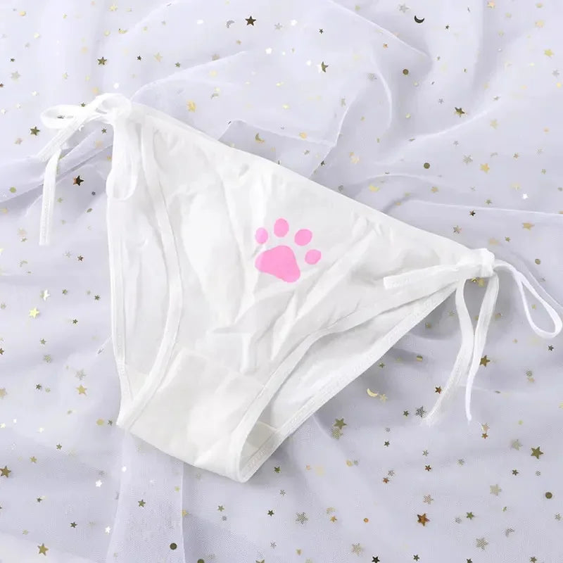 1/2/3/4pcs Women Sexy Sweet Cat Claw Briefs Low Waist Bowknot Bandage Lingerie Strings Strap Underwear Ladies Breathable Panties Oasis Select