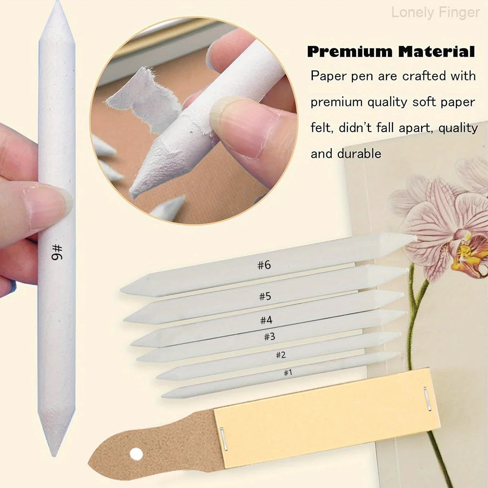 9pcs Blending Stumps, Blending Sponge Pens and Sandpaper, Washable & Reusable, Tortillions Paper Art Blenders for Student Artist Oasis Select