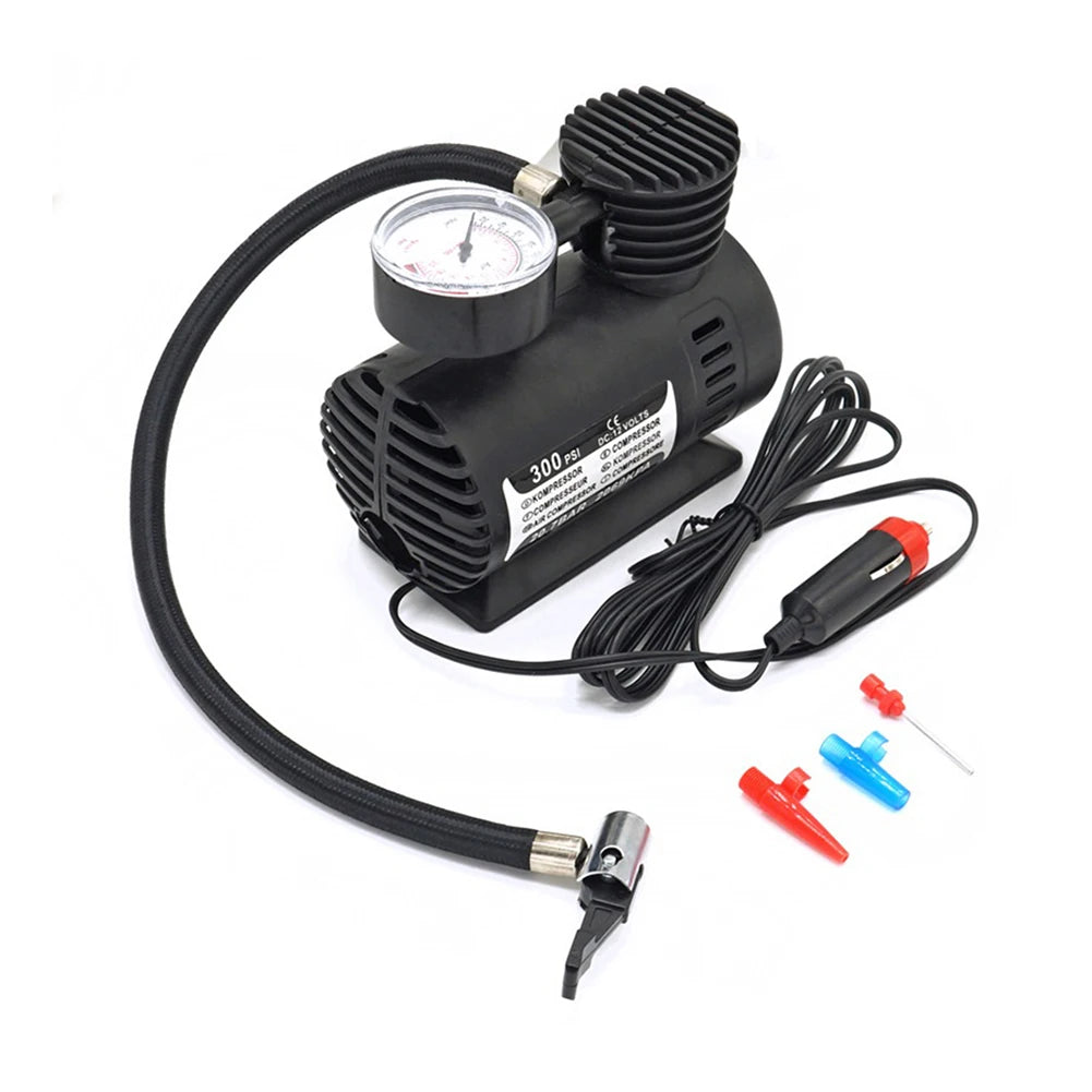 60W Electric Air Pump 12V-24V 300 PSI Car Air Compressor Portable Cigarette Lighter Inflator For Cars Bicycles Motorcycles Kay Oasis Select Black