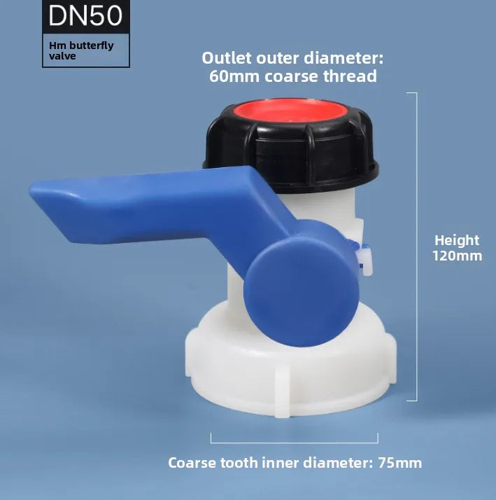 Plastic DN40/DN50 Active/Integrated Garden Butterfly Valve for IBC Water Tank Container 1000L Switch IBC Tank Adapter Oasis Select DN50 blue