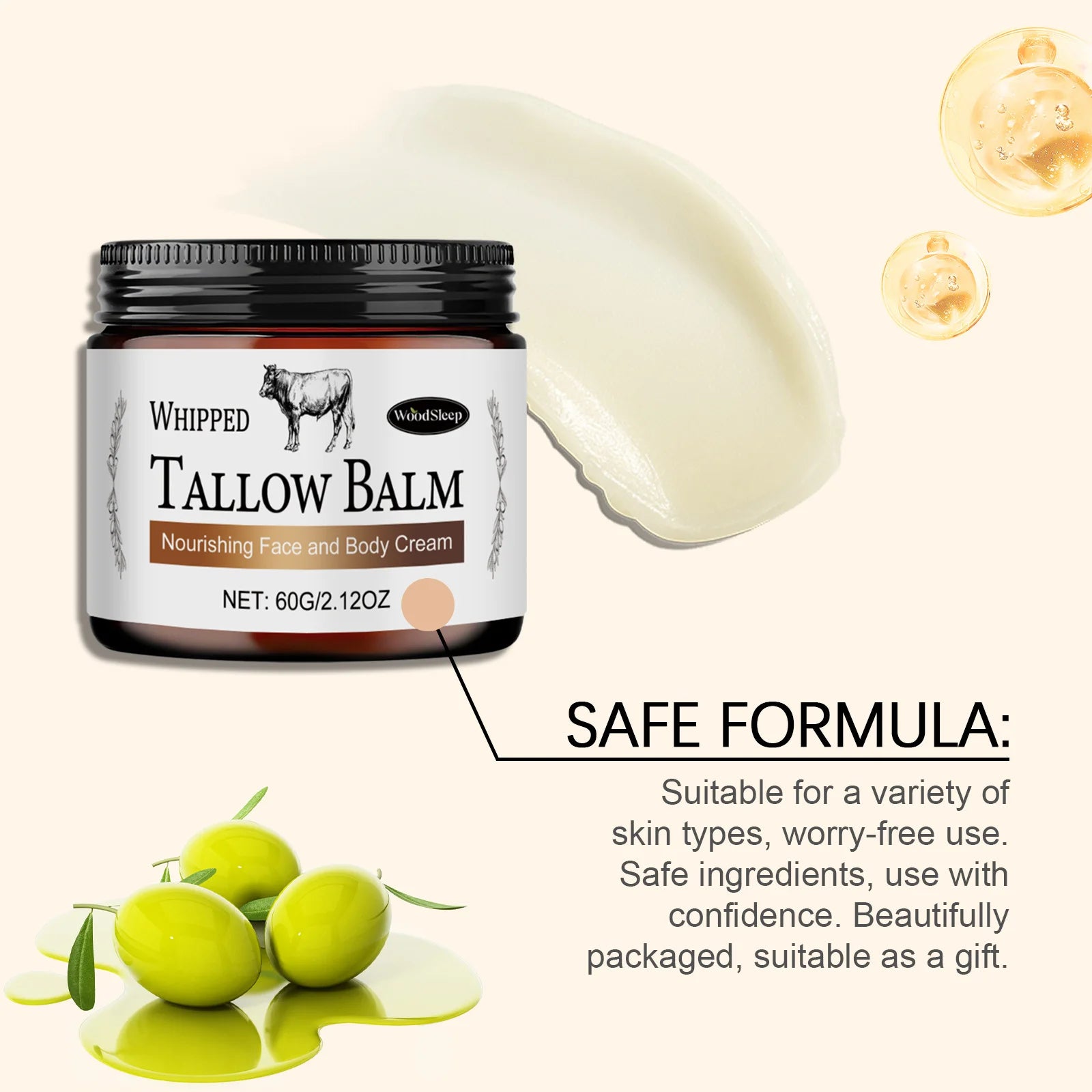 Beef Tallow Moisturizer Cream For Body Mprove Dullness Even Skin Tone Lightening Nourishing Rejuvenating Skin Body Care Product Oasis Select
