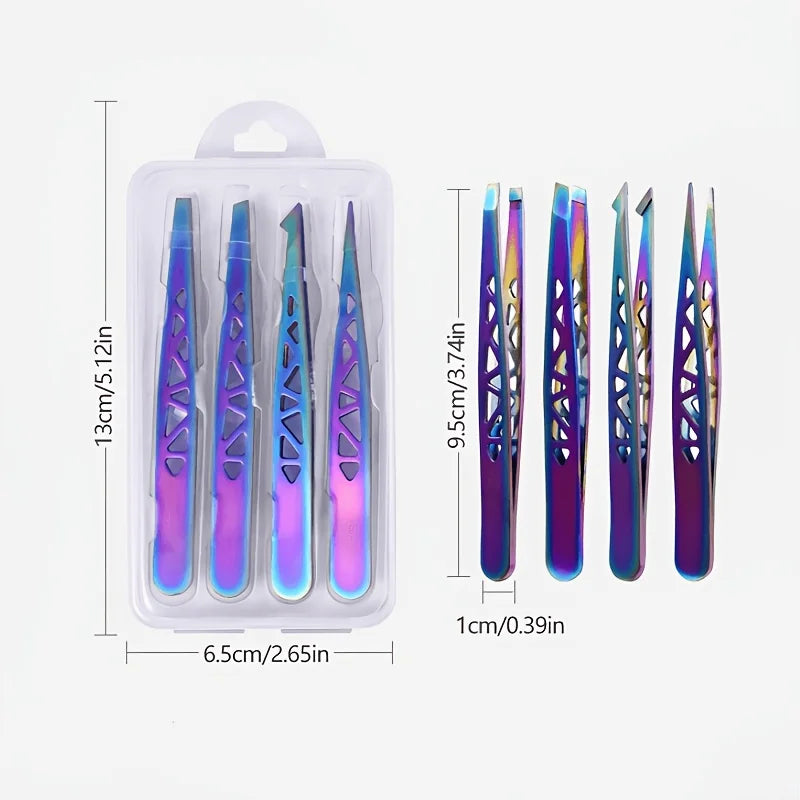 4PCS boxed high-precision stainless steel hollow iron tower tweezers, 96 clip eyebrow trimming set Oasis Select