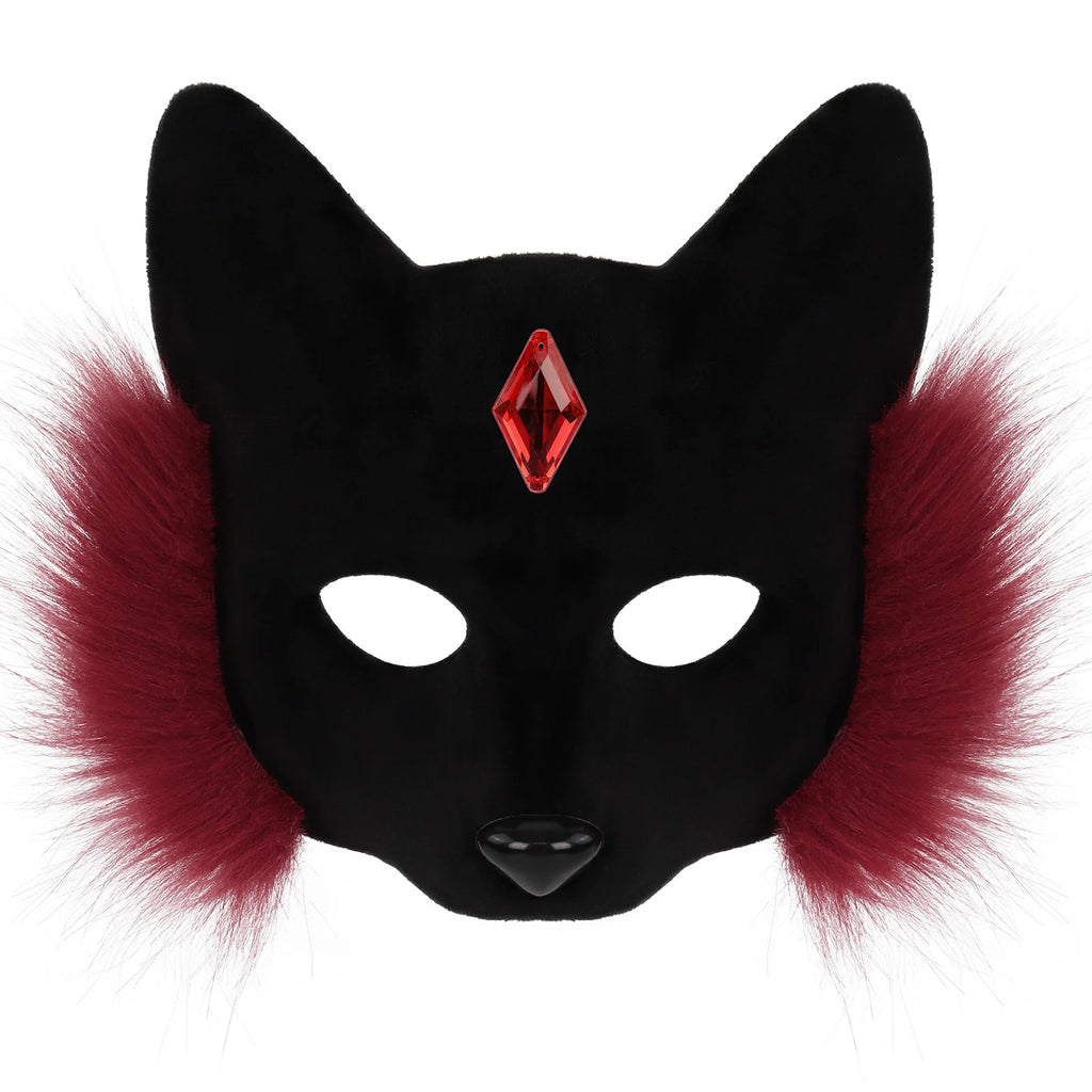 Trendy Animal Half Face Masks Fox Cat Mask Costumes Props for Halloween Cosplay Party Oasis Select Black red
