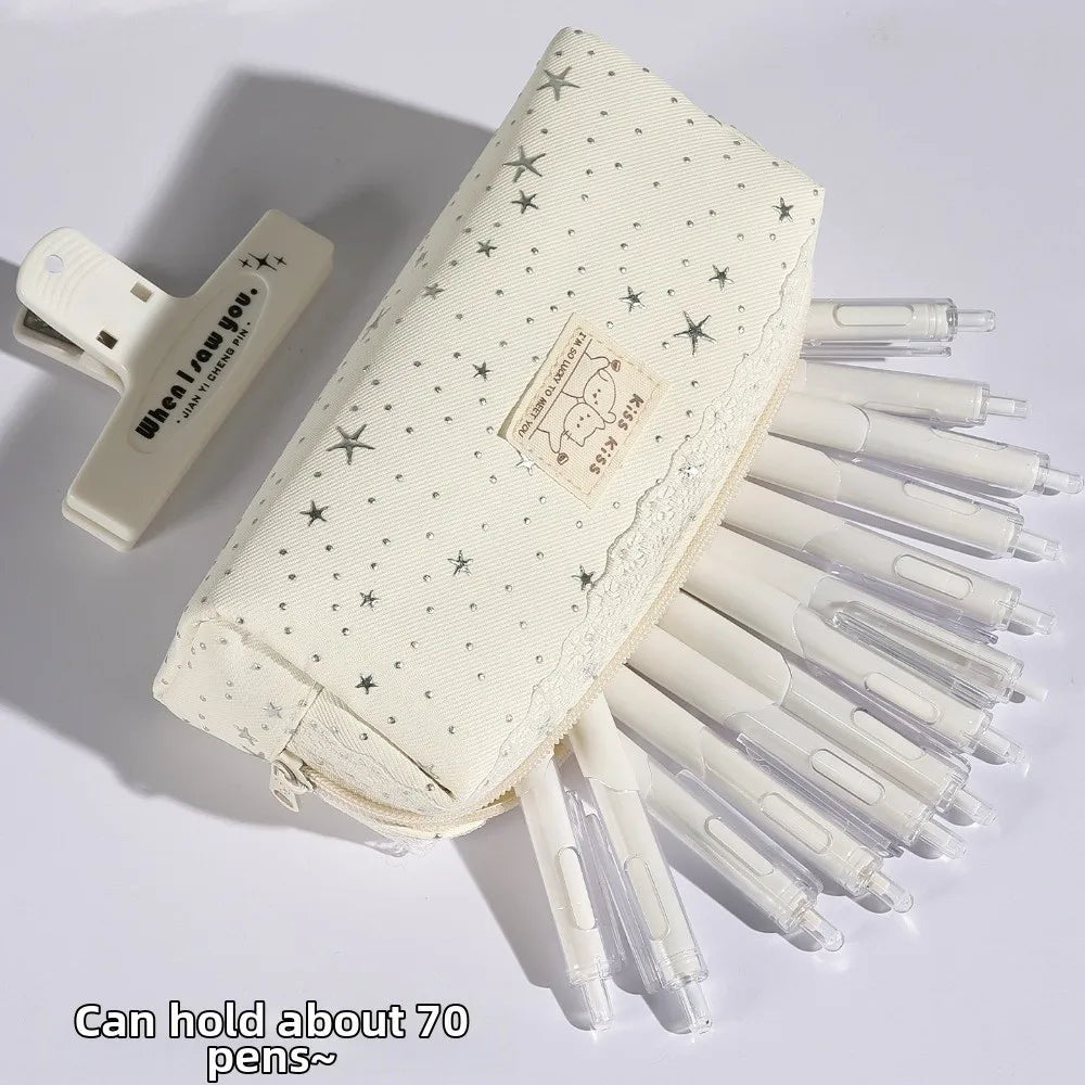 Lace Star Dots Y2k Dots Pencil Case Pencil Pouch Desktop Storage Korean Style Pen Bag Cute Dog Cat Friend Multi-functional Oasis Select