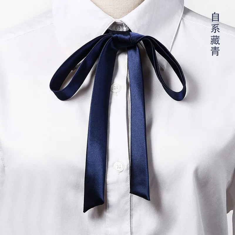 Korean Small Tie Bowtie College Style School Uniform Shirt Accessories Men's Women's Long Section Streamers Collars Flowers Oasis Select Navy