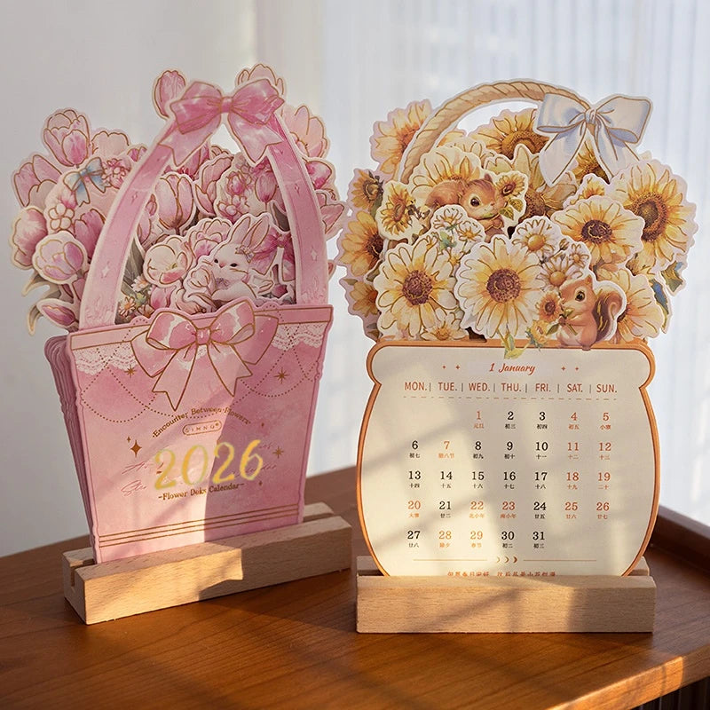 2026 Bloomy Flowers Calendar Desk Calendar Tabletop Calendar Standing Monthly Calendar Year For Home School Desktop Decorations Oasis Select