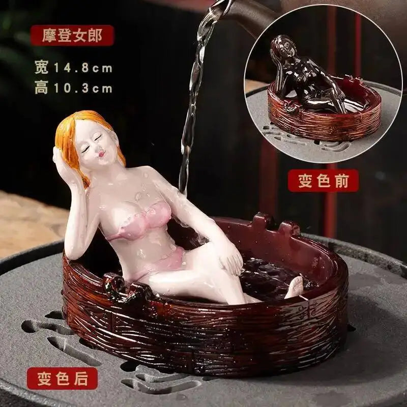 Color-changing Tea Pet Ornament Modern Girl Cute Temptation Tea Table Tea Set Accessories Creative National Trend Oasis Select Modern Girl