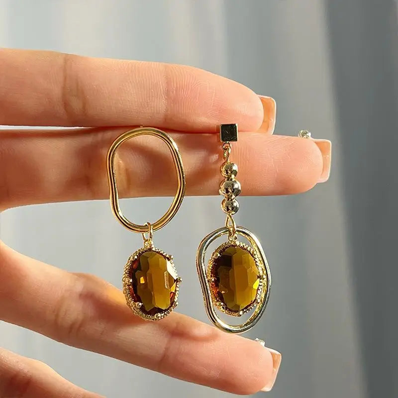 Retro Colorful Resin Earrings For Women Exquisite Asymmetric Geometric Dangle Earrings Jewelry Gift Oasis Select
