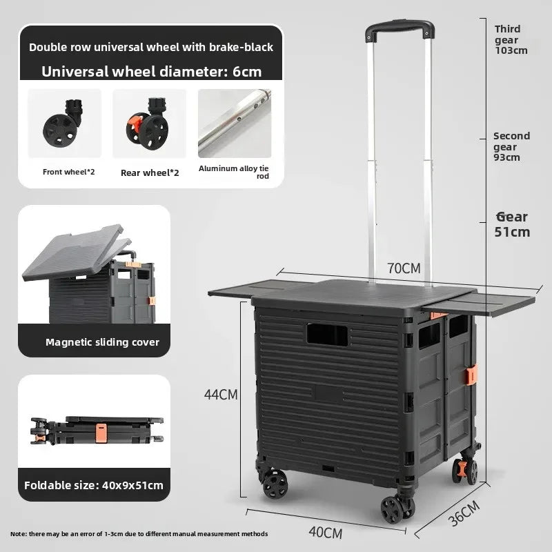 Multi-functional Shopping cart trolley upgraded magnetic box cover retractable folding trolley Oasis Select black