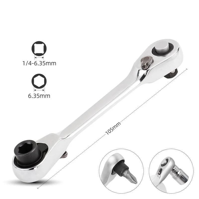 1Pcs Mini Double Headed Ratchet Wrench 1/4 Inch Drive Socket Screwdriver Bit Driver Quick Release Ratchet Wrench Hand Tools Oasis Select Double-end