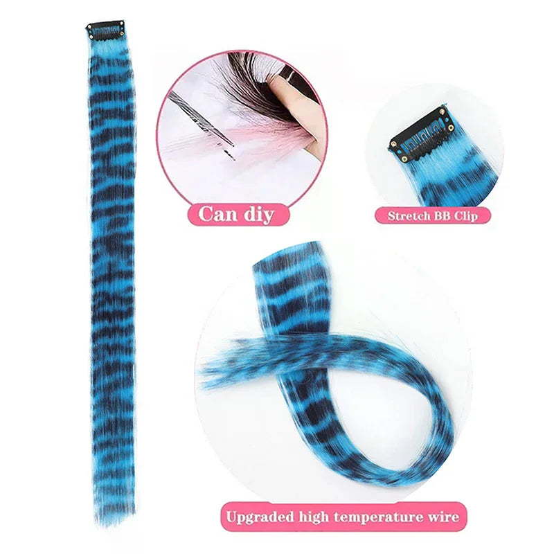 New Stripe Multi-color Leopard Printed Long Straight Wig Clip For Girls Highlights Wig Hairpieces Oasis Select
