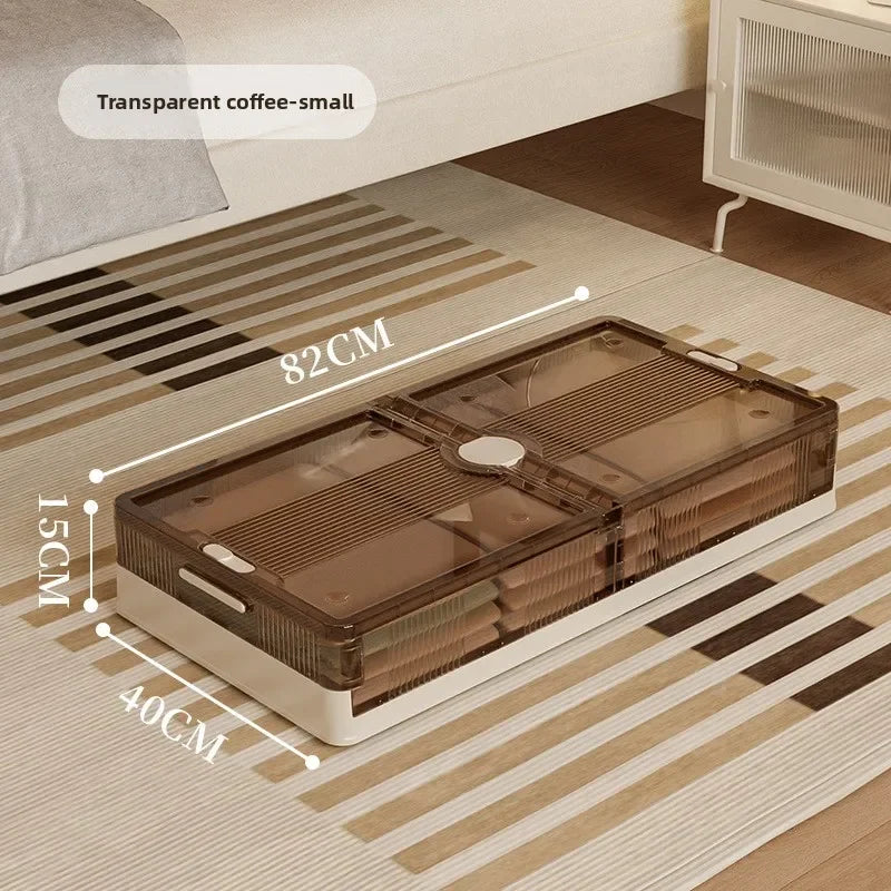 Folding storage ******der the bed Plastic transparent extra large roller dustproof storage box Clothes quilt finishing box Oasis Select Small coffee