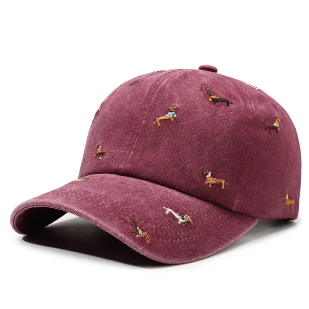 Fashion Embroidery Puppy Baseball Cap UV Protection Versatile Sun Hat Breathable Bonnet for Spring Summer Oasis Select Red
