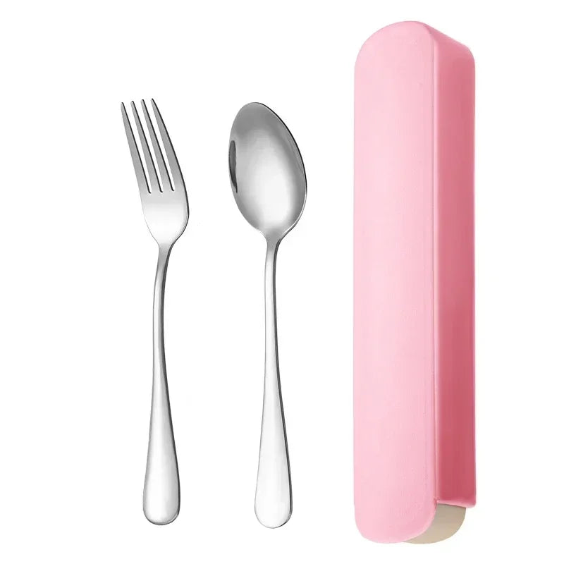 3/4pcs Portable Stainless Steel Cutlery Suit with Storage Box Chopstick Fork Spoon Knife Travel Tableware Set Camping Cutlery Oasis Select Red B