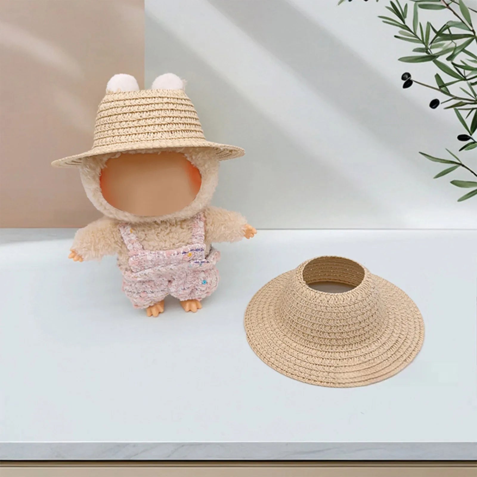 Colored Empty Straw Hat For Ropa Labubu Lovely Little Doll Accessories Cute Hat Decoration Oasis Select Khaki One Size