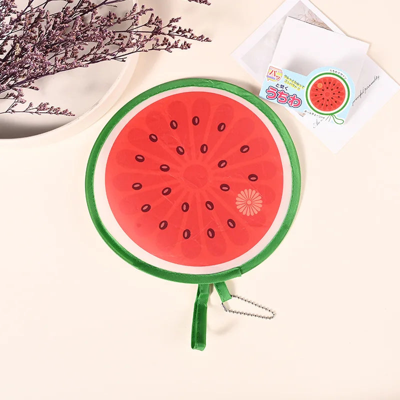 Foldable Mini Fruit Pattern Hand Fan With Keychain Portable Wind Fan For Outdoor Travel Daily Cooling Decor Accessory Gift Oasis Select watermelon
