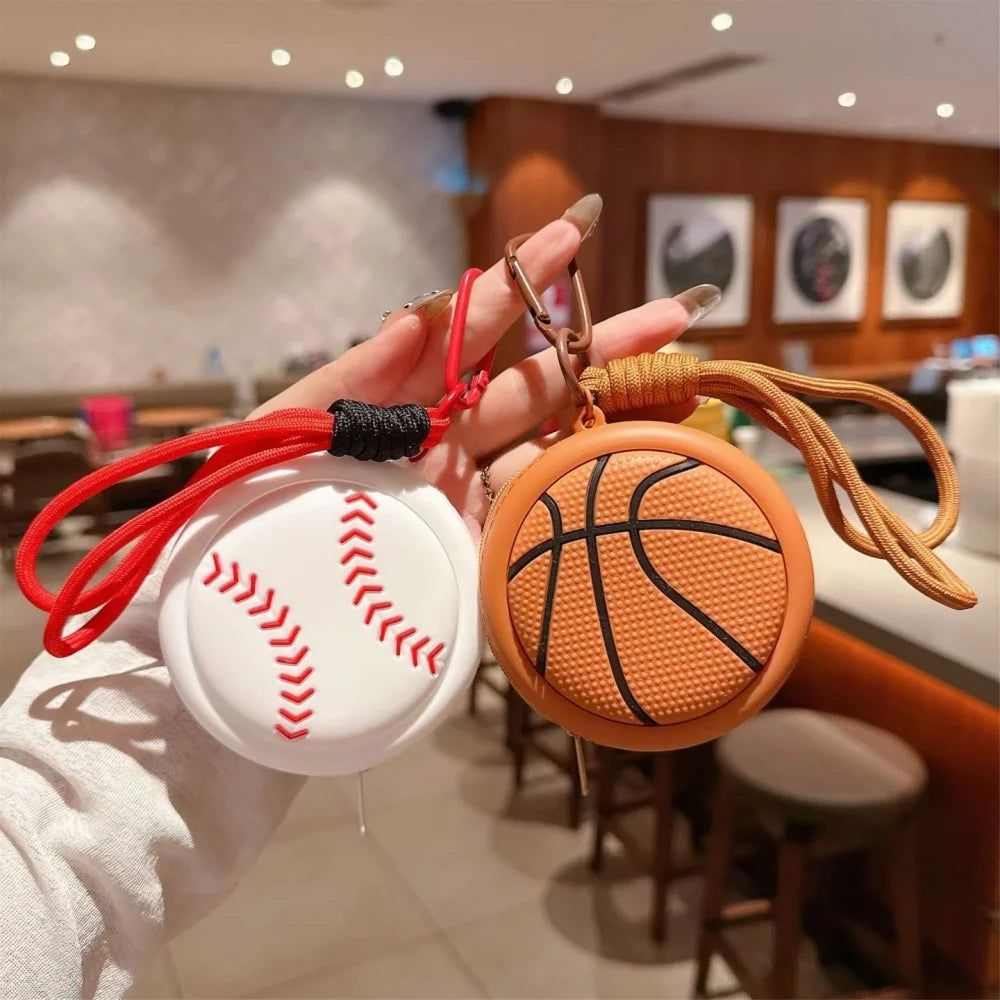 Creative Sports Style Silicone Coin Purse Wallet Basketball Football Shaped Storage Bag Headphone Box Schoolbag Pendant Keychain Oasis Select