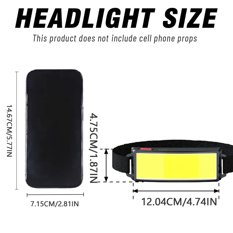 COB LED Rechargeable Headlamp 800 Lm – USB, IPX4, Camping